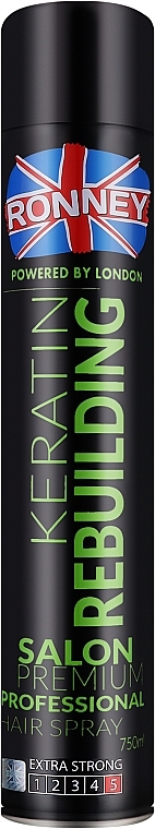 Ronney Keratina Rebuliding Hair Spray – Laca reconstructora antihumedad con queratina, fijación extra fuerte